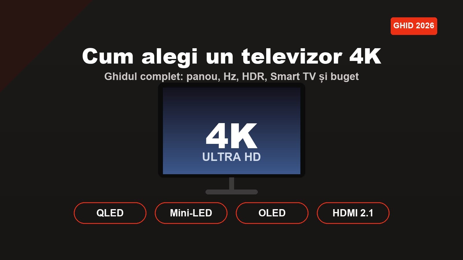 Cum alegi un televizor 4K în 2026 — ghid complet: panou, Hz, HDR, Smart TV și buget